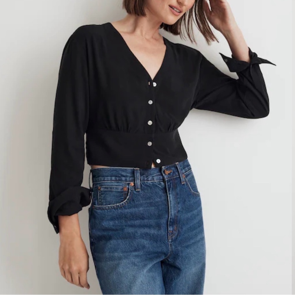 Madewell Black V-Neck Button-Front Blouse